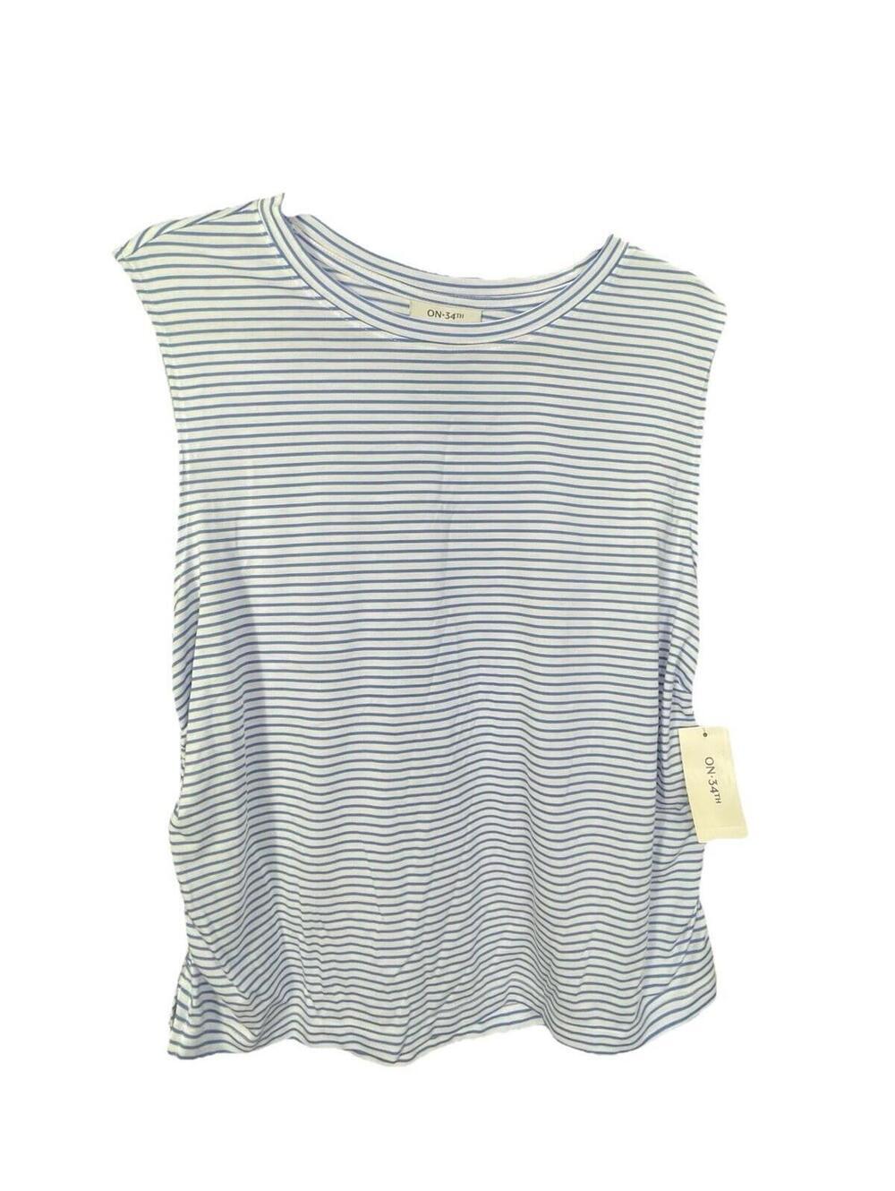 On 34th Women’s Tank Top Size XL Blue White Stripe Side Tie MSRP $34.50